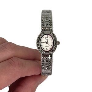 Sache Watch Women Silver Tone Pave Crystals Hinged Cuff Band 6.25" Needs Battery